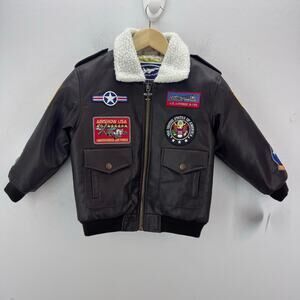 NWT Up and Away A2 Bomber Jacket Kids sz M/6 Faux Leather Flight Sherpa Top Gun